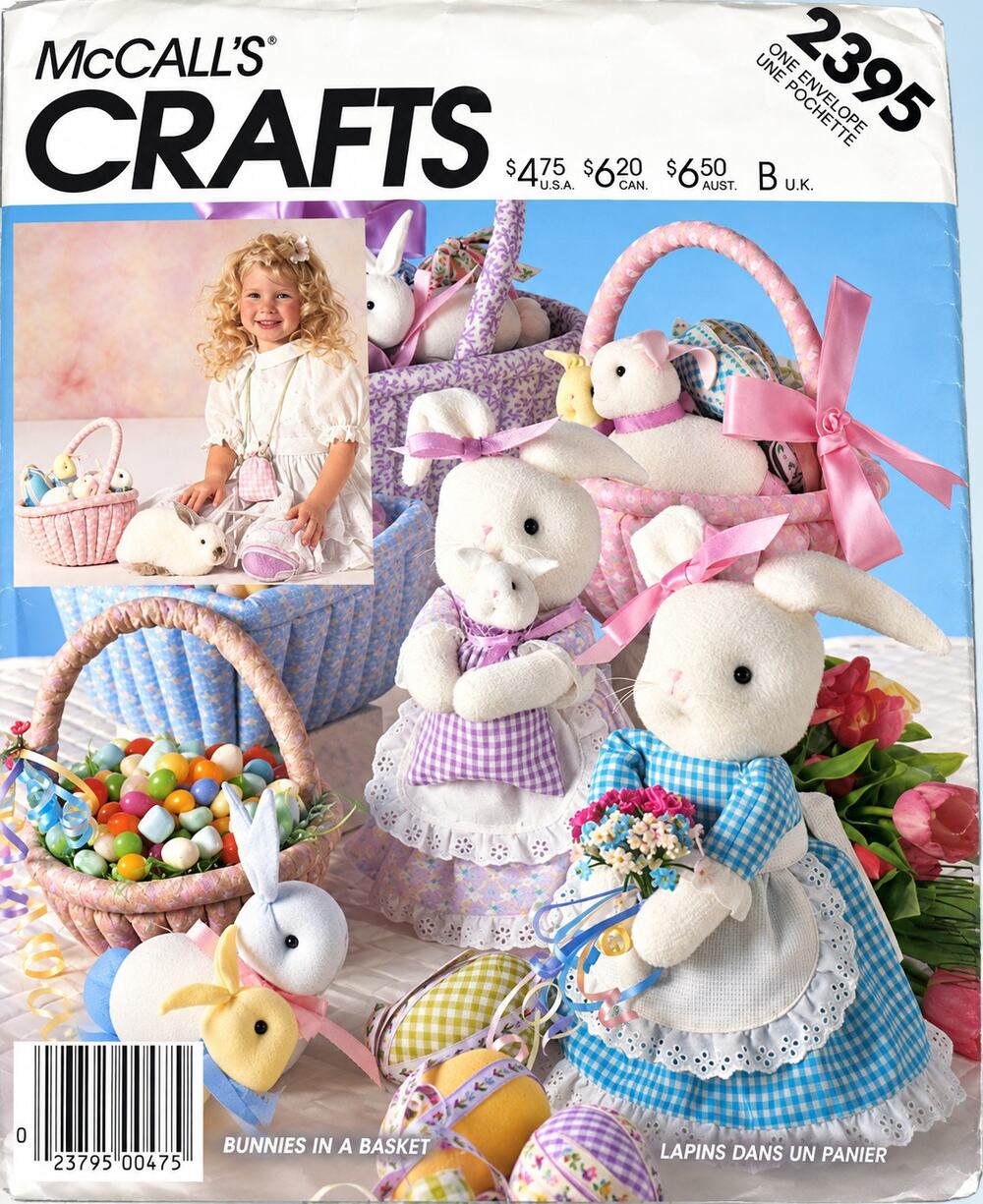 Vintage McCall's Crafts Pattern 2395 Easter Baskets Sock Bunny Stuffy Cut